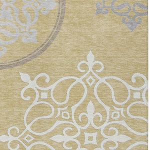 Homeroots 3' Artichoke Green Brown Ivory Floral Medallion Washable Area Rug For Indoor And Outdoor Spaces 10' X 14' Polyester 591350