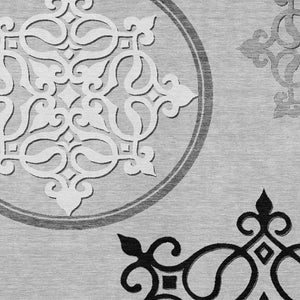 HomeRoots 5' Gray Black and White Floral Medallion Indoor Outdoor Rug - Durable, Washable, Stylish Comfort 5' X 8' 591352