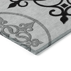 HomeRoots 5' Gray Black and White Floral Medallion Indoor Outdoor Rug - Durable, Washable, Stylish Comfort 5' X 8' 591352