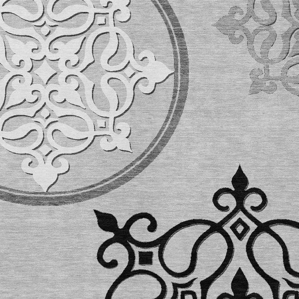 HomeRoots 5' Gray Black and White Floral Medallion Indoor Outdoor Rug - Durable, Washable, Stylish Comfort 5' X 8' 591352