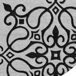 HomeRoots 8' Gray Round Floral Medallion Rug – Washable, Durable, Stylish for Indoor & Outdoor Spaces! 591353