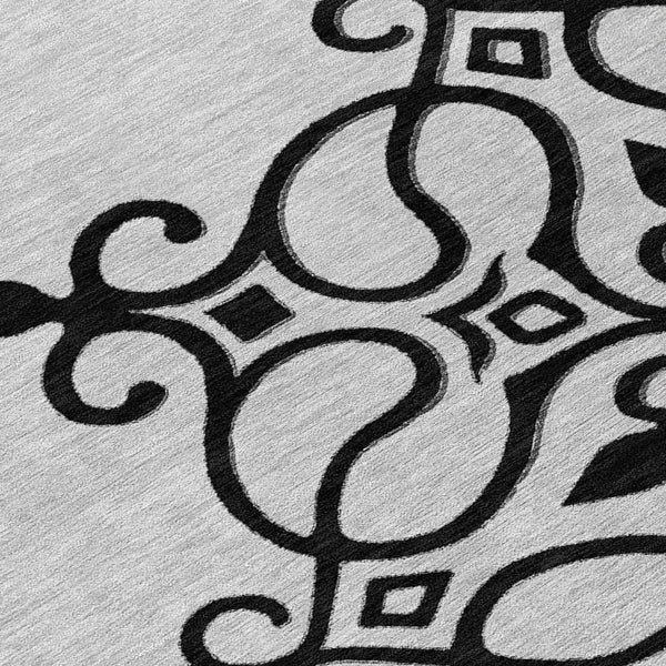 HomeRoots 8' Gray Round Floral Medallion Rug – Washable, Durable, Stylish for Indoor & Outdoor Spaces! 591353