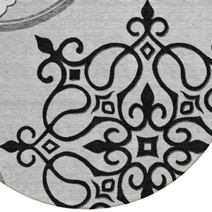 HomeRoots 8' Gray Round Floral Medallion Rug – Washable, Durable, Stylish for Indoor & Outdoor Spaces! 591353