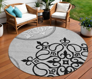 HomeRoots 8' Gray Round Floral Medallion Rug – Washable, Durable, Stylish for Indoor & Outdoor Spaces! 591353