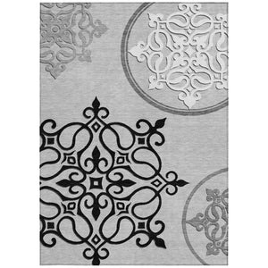 HomeRoots 5' Gray Black and White Floral Medallion Indoor Outdoor Rug - Durable, Washable, Stylish Comfort 8' X 10' 591354