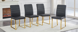 English Elm 2-pack Pu Leather Dining Chairs with Iron Legs and Foam Cushion for Home or Office Black+Gold W2920P294519