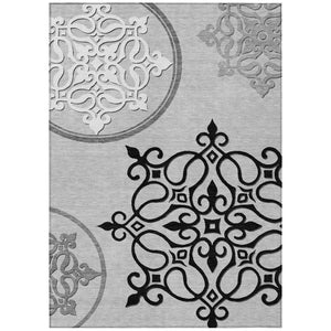 HomeRoots 5' Gray Black and White Floral Medallion Indoor Outdoor Rug - Durable, Washable, Stylish Comfort 9' X 12' 591355