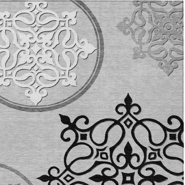 HomeRoots 5' Gray Black and White Floral Medallion Indoor Outdoor Rug - Durable, Washable, Stylish Comfort 10' X 14' 591356
