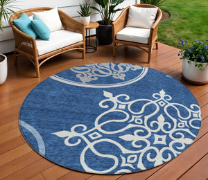 Homeroots 3' Artichoke Green Brown Ivory Floral Medallion Washable Area Rug For Indoor And Outdoor Spaces 8' Round Polyester 591365