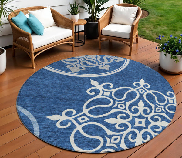 Homeroots 3' Artichoke Green Brown Ivory Floral Medallion Washable Area Rug For Indoor And Outdoor Spaces 8' Round Polyester 591365