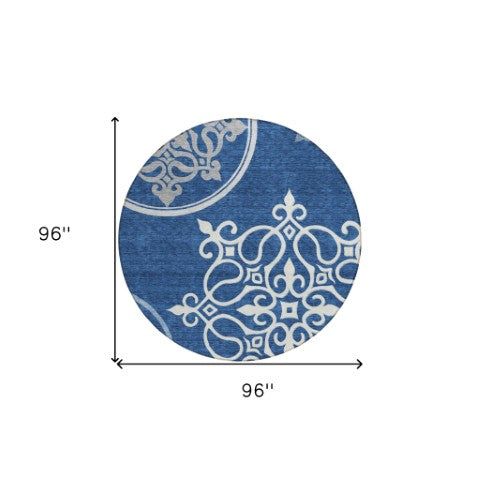 Homeroots 3' Artichoke Green Brown Ivory Floral Medallion Washable Area Rug For Indoor And Outdoor Spaces 8' Round Polyester 591365