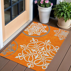 Homeroots 3' Artichoke Green Brown Ivory Floral Medallion Washable Area Rug For Indoor And Outdoor Spaces 3' X 5' Polyester 591375