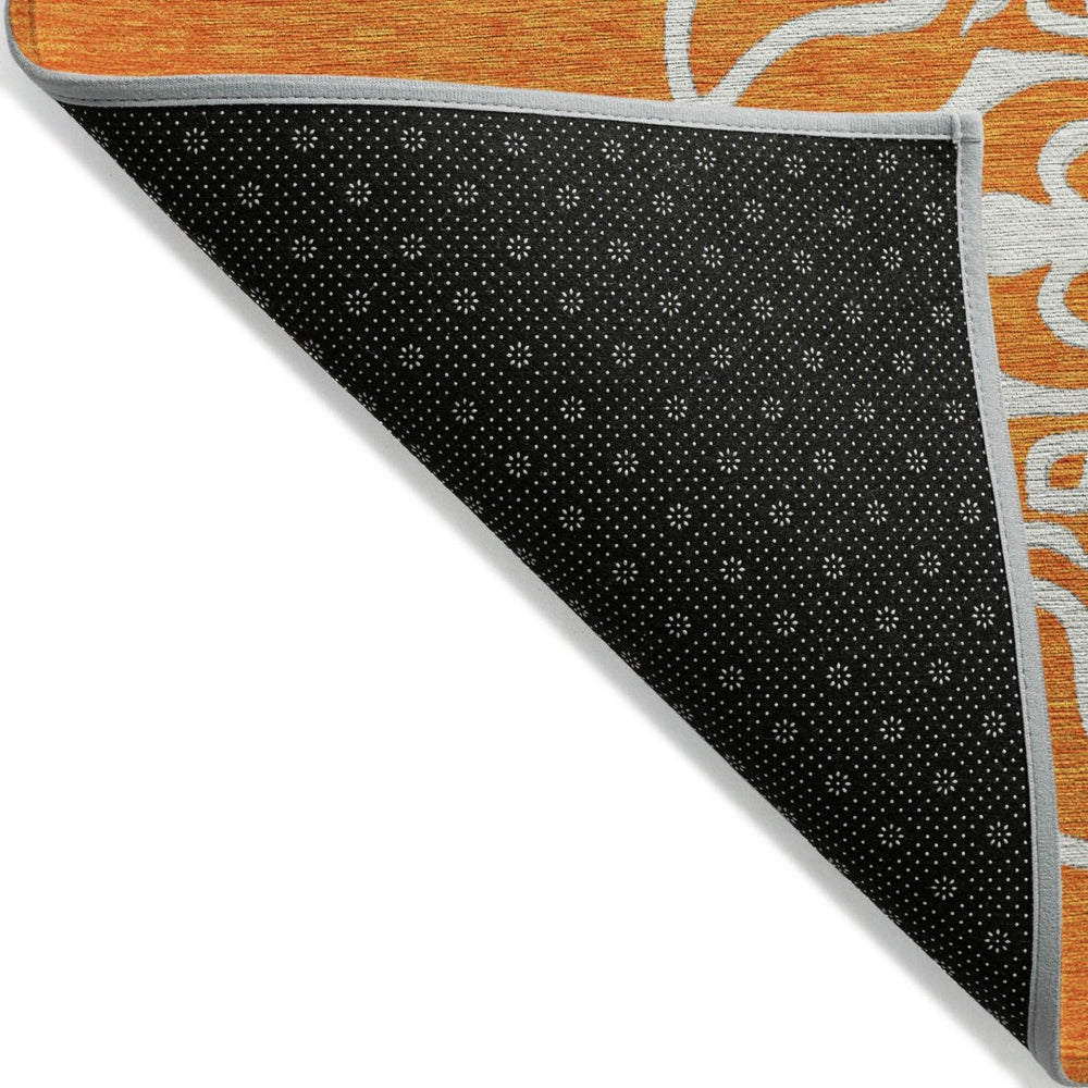HomeRoots 5' Floral Medallion Area Rug in Orange, Gray & Ivory - Stylish, Washable Indoor/Outdoor Decor 5' X 8' 591376