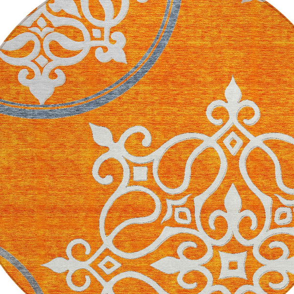 Homeroots 3' Artichoke Green Brown Ivory Floral Medallion Washable Area Rug For Indoor And Outdoor Spaces 8' Round Polyester 591377