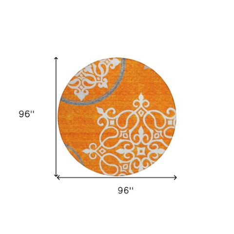 Homeroots 3' Artichoke Green Brown Ivory Floral Medallion Washable Area Rug For Indoor And Outdoor Spaces 8' Round Polyester 591377