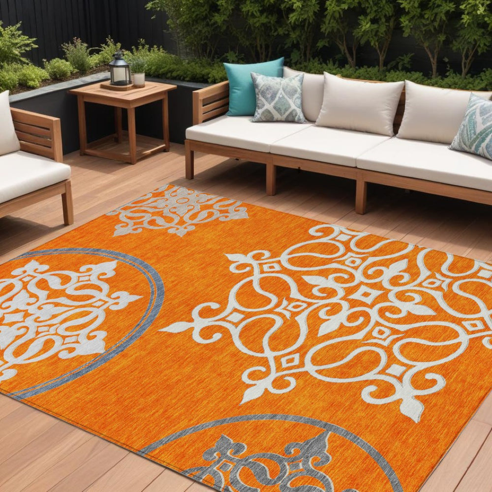 HomeRoots 9' Vibrant Floral Medallion Area Rug - Indoor Outdoor Durable & Washable with Timeless Style 9' X 12' 591379