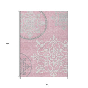 Homeroots 3' Artichoke Green Brown Ivory Floral Medallion Washable Area Rug For Indoor And Outdoor Spaces 3' X 5' Polyester 591381