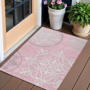 Homeroots 3' Artichoke Green Brown Ivory Floral Medallion Washable Area Rug For Indoor And Outdoor Spaces 3' X 5' Polyester 591381