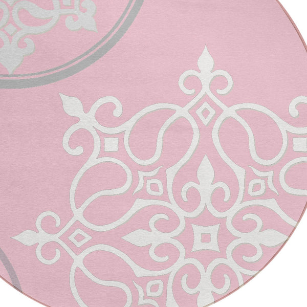 Homeroots 3' Artichoke Green Brown Ivory Floral Medallion Washable Area Rug For Indoor And Outdoor Spaces 8' Round Polyester 591383