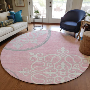 Homeroots 3' Artichoke Green Brown Ivory Floral Medallion Washable Area Rug For Indoor And Outdoor Spaces 8' Round Polyester 591383