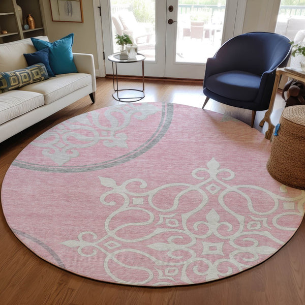 Homeroots 3' Artichoke Green Brown Ivory Floral Medallion Washable Area Rug For Indoor And Outdoor Spaces 8' Round Polyester 591383