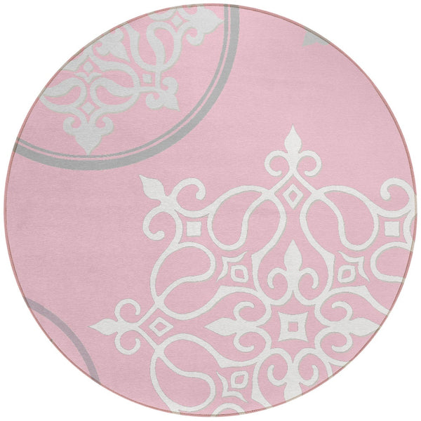 Homeroots 3' Artichoke Green Brown Ivory Floral Medallion Washable Area Rug For Indoor And Outdoor Spaces 8' Round Polyester 591383