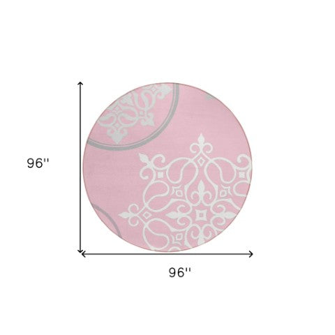 Homeroots 3' Artichoke Green Brown Ivory Floral Medallion Washable Area Rug For Indoor And Outdoor Spaces 8' Round Polyester 591383