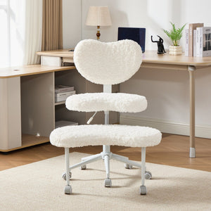 English Elm Artificial Rabbit Hair Cross Legged Desk Chair with Lumbar Support and Swivel Footrest Beige W1143P403571