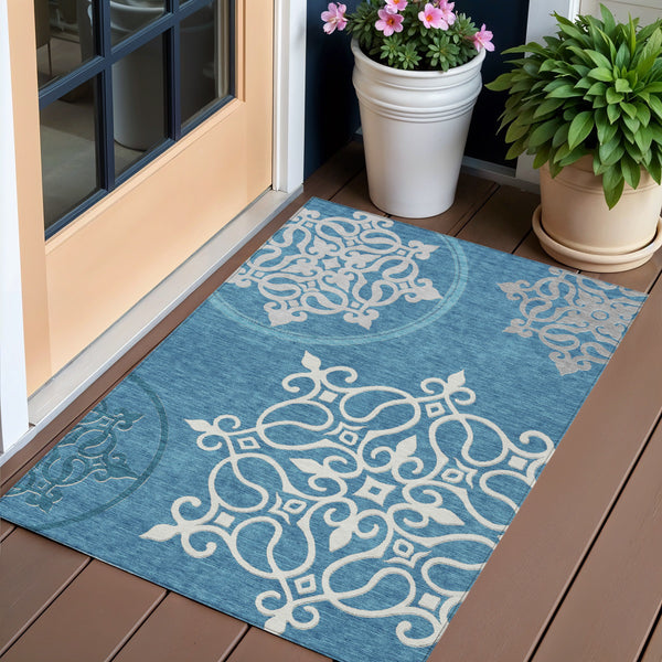 Homeroots 3' Artichoke Green Brown Ivory Floral Medallion Washable Area Rug For Indoor And Outdoor Spaces 3' X 5' Polyester 591387