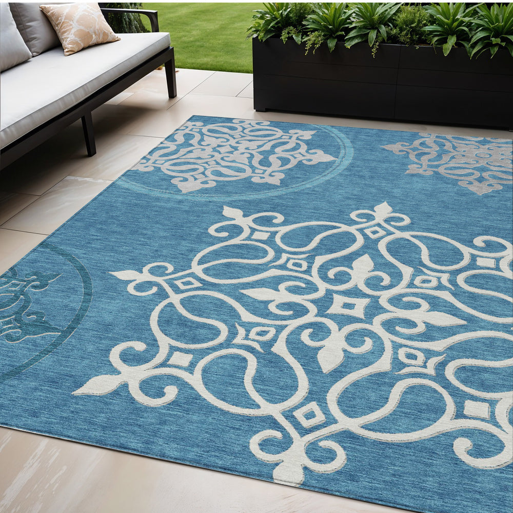 Homeroots 3' Artichoke Green Brown Ivory Floral Medallion Washable Area Rug For Indoor And Outdoor Spaces 5' X 8' Polyester 591388