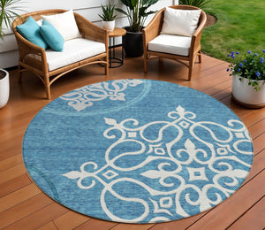 Homeroots 3' Artichoke Green Brown Ivory Floral Medallion Washable Area Rug For Indoor And Outdoor Spaces 8' Round Polyester 591389