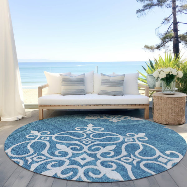 Homeroots 3' Artichoke Green Brown Ivory Floral Medallion Washable Area Rug For Indoor And Outdoor Spaces 8' Round Polyester 591389