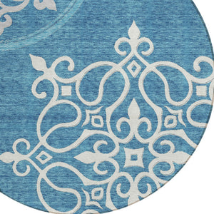 Homeroots 3' Artichoke Green Brown Ivory Floral Medallion Washable Area Rug For Indoor And Outdoor Spaces 8' Round Polyester 591389