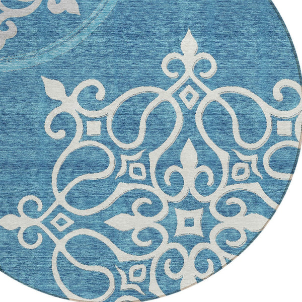 Homeroots 3' Artichoke Green Brown Ivory Floral Medallion Washable Area Rug For Indoor And Outdoor Spaces 8' Round Polyester 591389