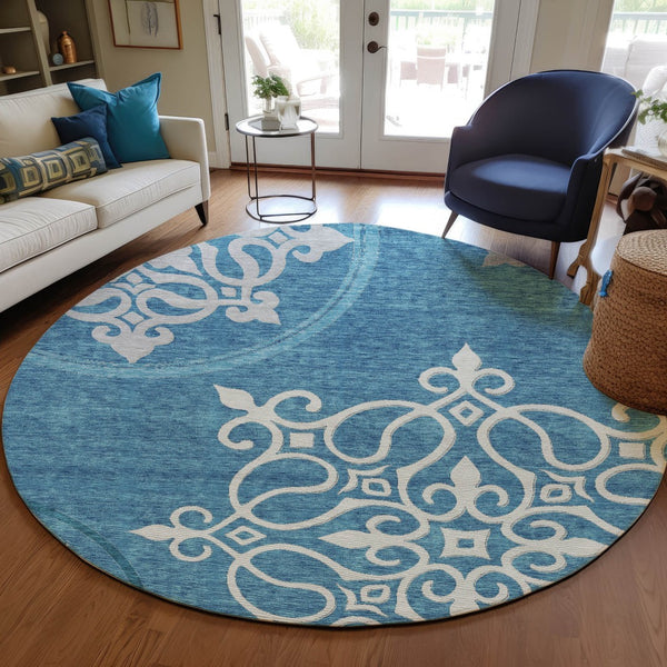 Homeroots 3' Artichoke Green Brown Ivory Floral Medallion Washable Area Rug For Indoor And Outdoor Spaces 8' Round Polyester 591389