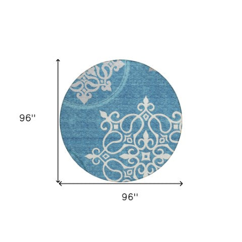 Homeroots 3' Artichoke Green Brown Ivory Floral Medallion Washable Area Rug For Indoor And Outdoor Spaces 8' Round Polyester 591389