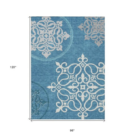 Homeroots 3' Artichoke Green Brown Ivory Floral Medallion Washable Area Rug For Indoor And Outdoor Spaces 8' X 10' Polyester 591390