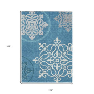 Homeroots 3' Artichoke Green Brown Ivory Floral Medallion Washable Area Rug For Indoor And Outdoor Spaces 10' X 14' Polyester 591392