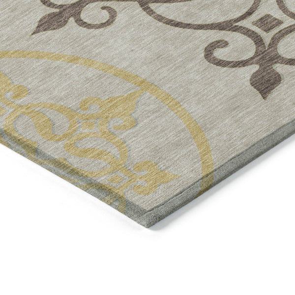 HomeRoots 5' Washable Floral Medallion Area Rug in Taupe, Copper & Green for Indoor and Outdoor Elegance 5' X 8' 591394