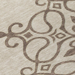 HomeRoots 5' Washable Floral Medallion Area Rug in Taupe, Copper & Green for Indoor and Outdoor Elegance 8' Round 591395