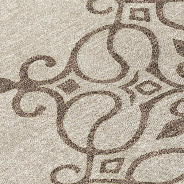 HomeRoots 5' Washable Floral Medallion Area Rug in Taupe, Copper & Green for Indoor and Outdoor Elegance 8' Round 591395
