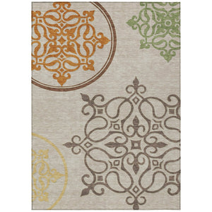 HomeRoots 5' Washable Floral Medallion Area Rug in Taupe, Copper & Green for Indoor and Outdoor Elegance 8' X 10' 591396