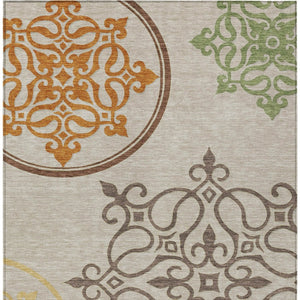HomeRoots 5' Washable Floral Medallion Area Rug in Taupe, Copper & Green for Indoor and Outdoor Elegance 8' X 10' 591396