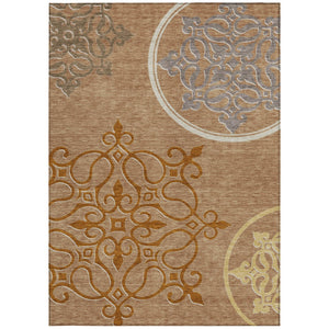 Homeroots 3' Artichoke Green Brown Ivory Floral Medallion Washable Area Rug For Indoor And Outdoor Spaces 3' X 5' Polyester 591399