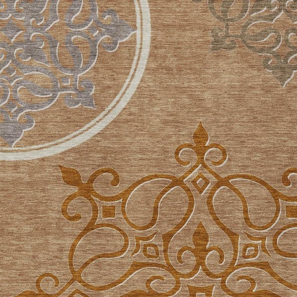 Homeroots 3' Artichoke Green Brown Ivory Floral Medallion Washable Area Rug For Indoor And Outdoor Spaces 3' X 5' Polyester 591399