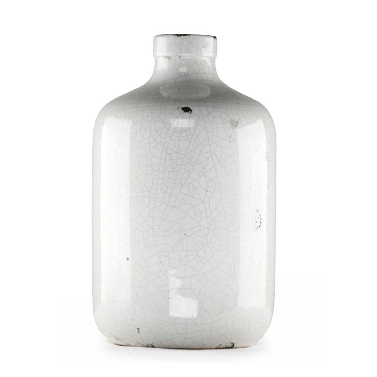 Zentique Distressed Crackle White Vase - Vintage Glazed Ceramic Accent, Rustic Farmhouse Décor for Dried Blooms 5913L