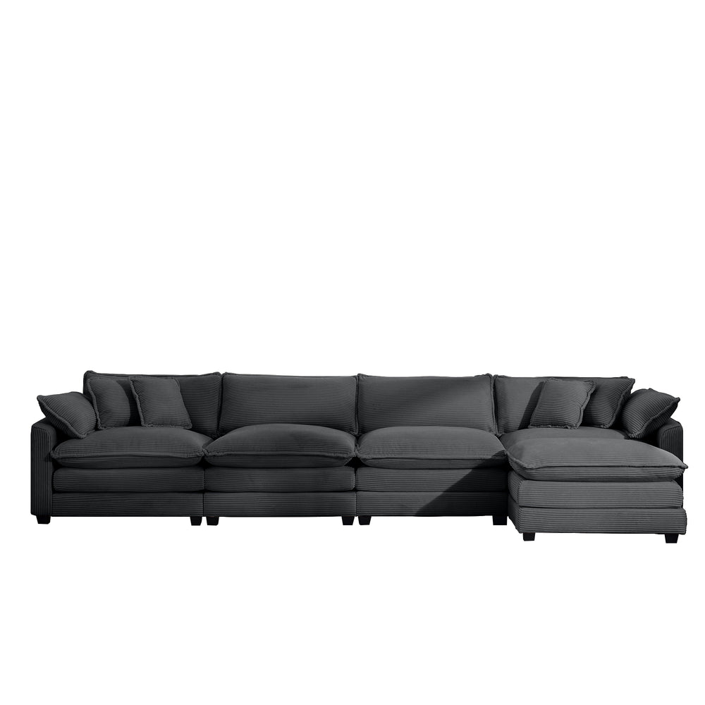 English Elm Corduroy 4-Seater Sofa With Footstool - Modern Comfort & Retro Style, Easy Assembly, Plush Pillows W714S00841