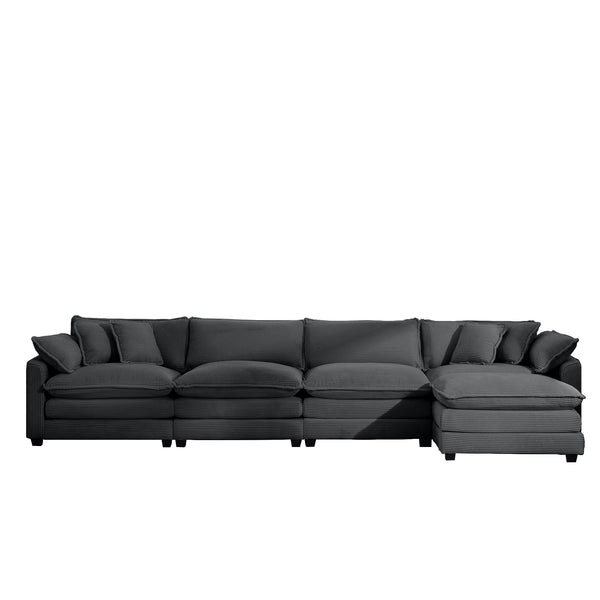 English Elm Corduroy 4-Seater Sofa With Footstool - Modern Comfort & Retro Style, Easy Assembly, Plush Pillows W714S00841
