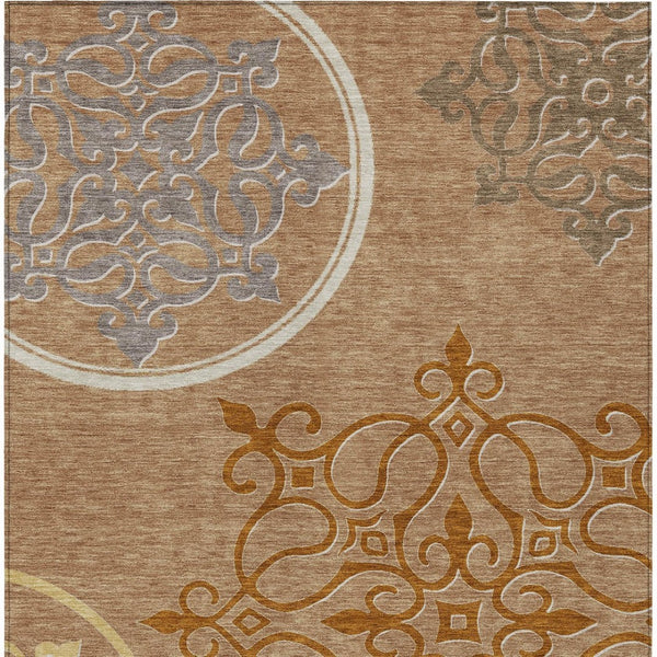 Homeroots 3' Artichoke Green Brown Ivory Floral Medallion Washable Area Rug For Indoor And Outdoor Spaces 5' X 8' Polyester 591400