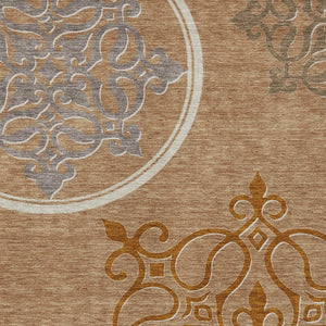 Homeroots 3' Artichoke Green Brown Ivory Floral Medallion Washable Area Rug For Indoor And Outdoor Spaces 8' X 10' Polyester 591402